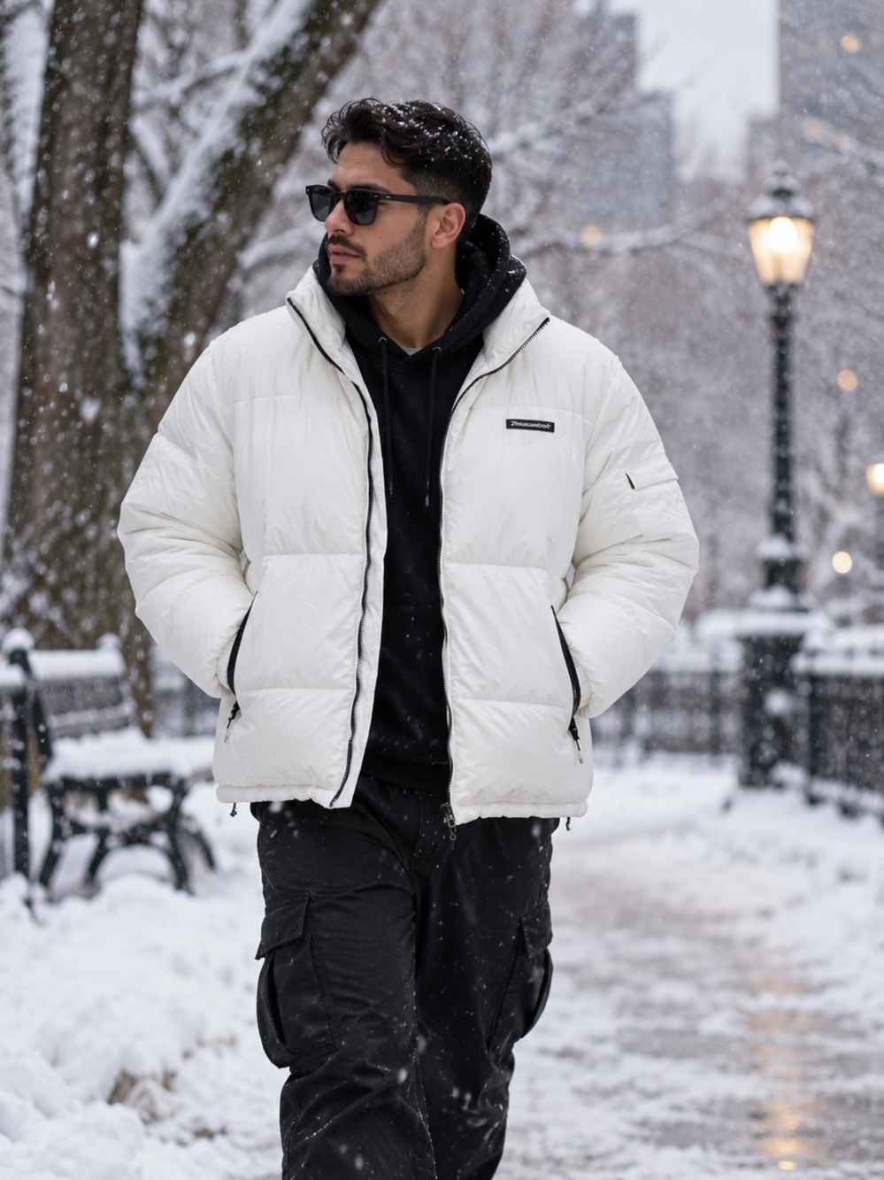 Bershka White Men's Quilted Puffer Jacket